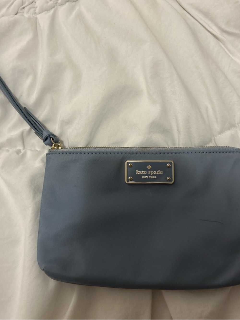 kate spade Slate Blue Zip Wristlet with Gold Plate